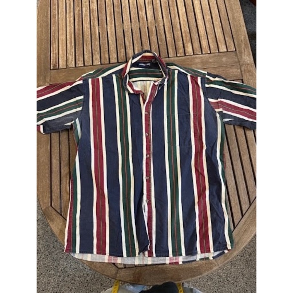 Vintage American Blue Striped Short Sleeve Button-Down Shirt Men's XLT 100% Cttn